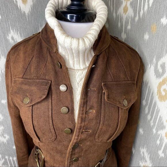 Ralph Lauren Collection Italian Linen Winslow Antique Brown Field Jacket - Picture 3 of 16